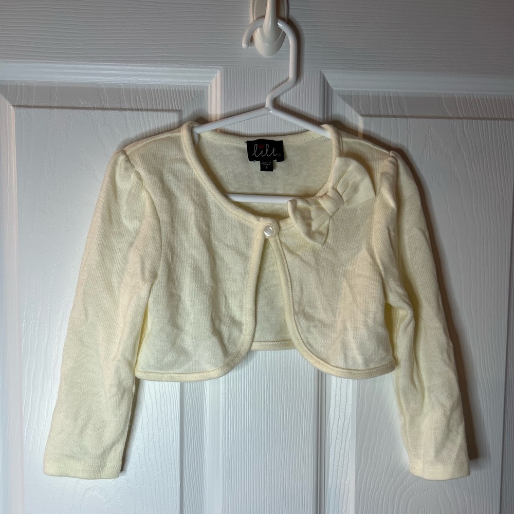 LILT Girls Cream Long Sleeve One Button Closure Cardigan 5